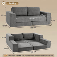 HOMCOM Schlafsofa 4-in-1 Schlaffunktion ausziehbar Klappsofa Kissen 2 Sitzer Grau – Produktabbildung 3