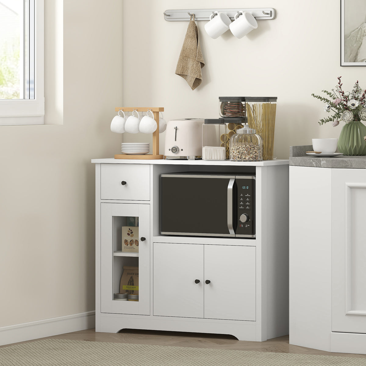 HOMCOM Küchenschrank mit Kabelloch, Kommode mit 2 Schränken, offenes Fach, Schublade, 80 x 35 x 72,2 cm – Produktabbildung 10