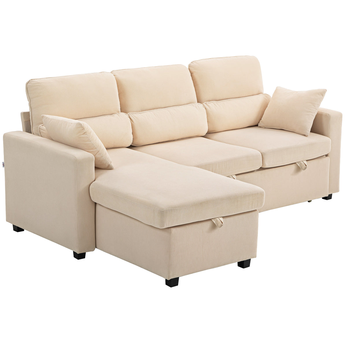 HOMCOM Verstellbares Bettsofa, L-förmiges Gästesofa mit Bettfunktion, Stauraum, Kissen, für Wohnzimmer