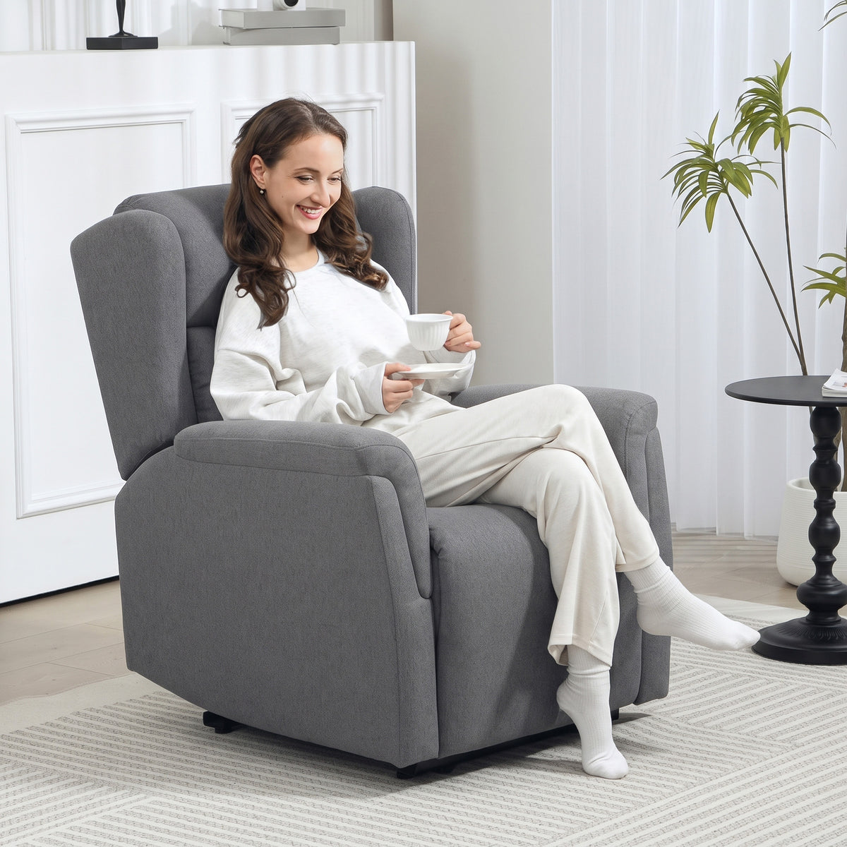 HOMCOM Relaxsessel, Verstellbarer Polstersessel mit Fußstütze, 160° neigbar, Leinenoptik, schneller – Produktabbildung 2