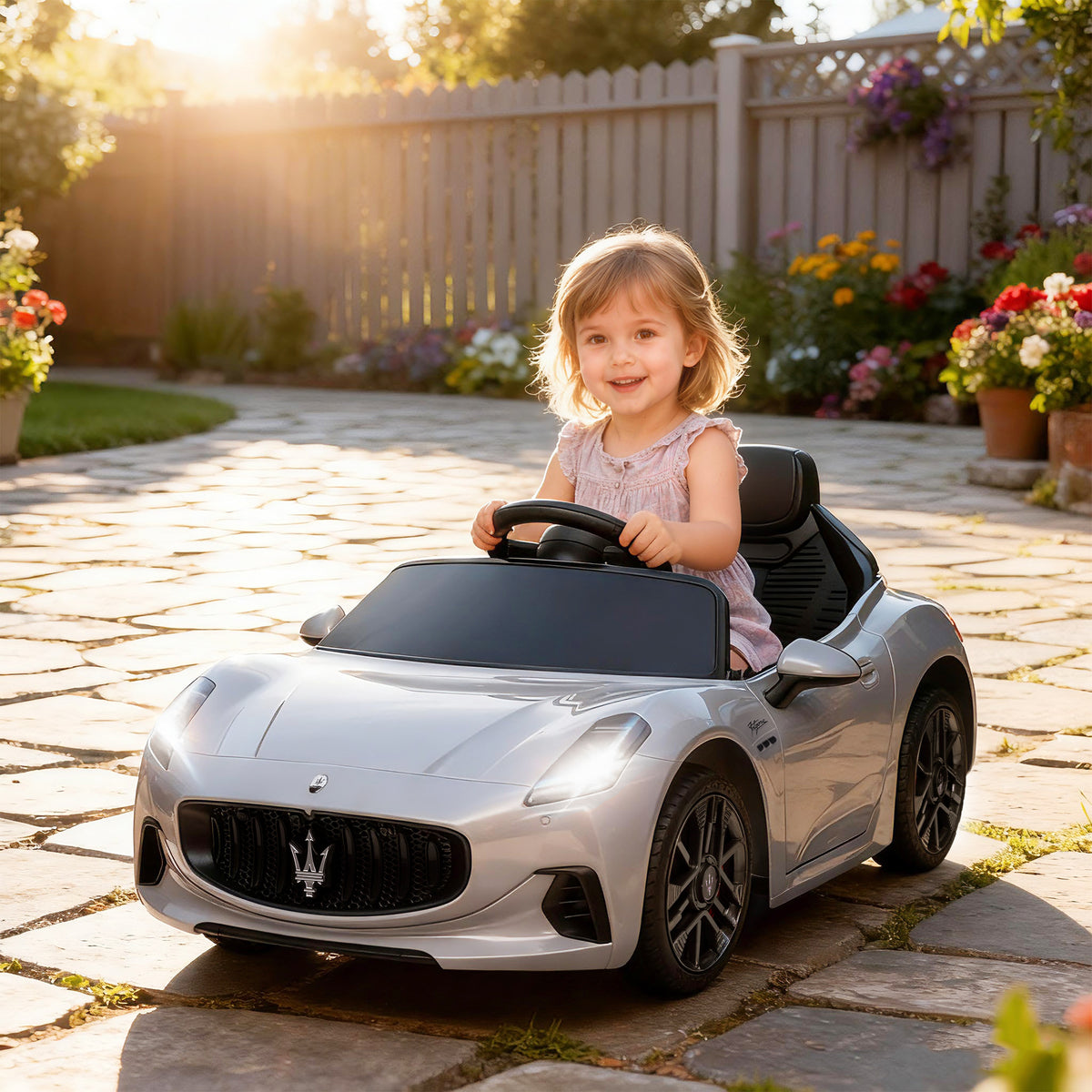 12V Kinder-Elektroauto, Kinderfahrzeug mit LED-Lichtern, Musik, Hupe, für Kinder von 3-5 Jahren, Grau – Produktabbildung 2