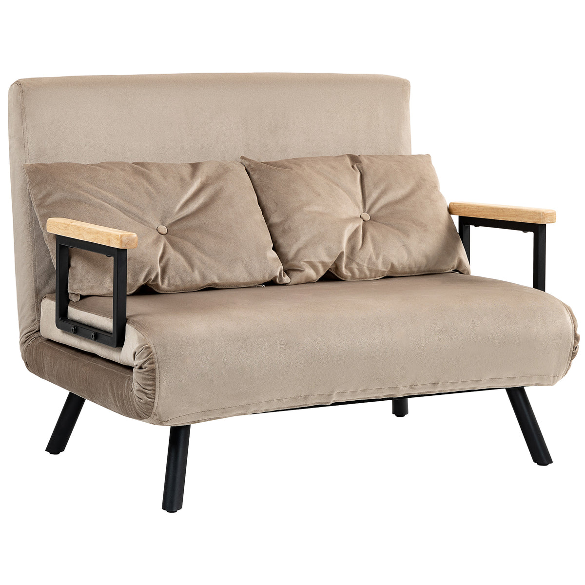 Sleeper chair, guest bed, wooden armrests, metal frame, up to 120 kg, 102x73x81cm, light brown