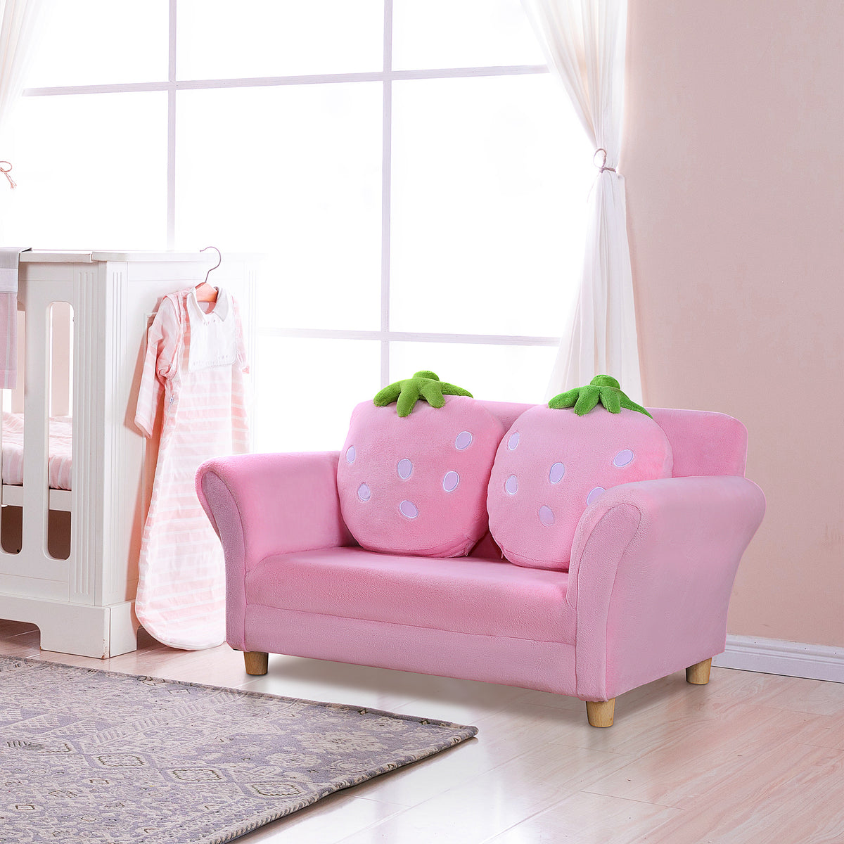 HOMCOM Kindersessel Kindersofa mit Korallenvlies-Optik, massiven Holzfüßen Sessel aus Schaumstoff – Produktabbildung 2
