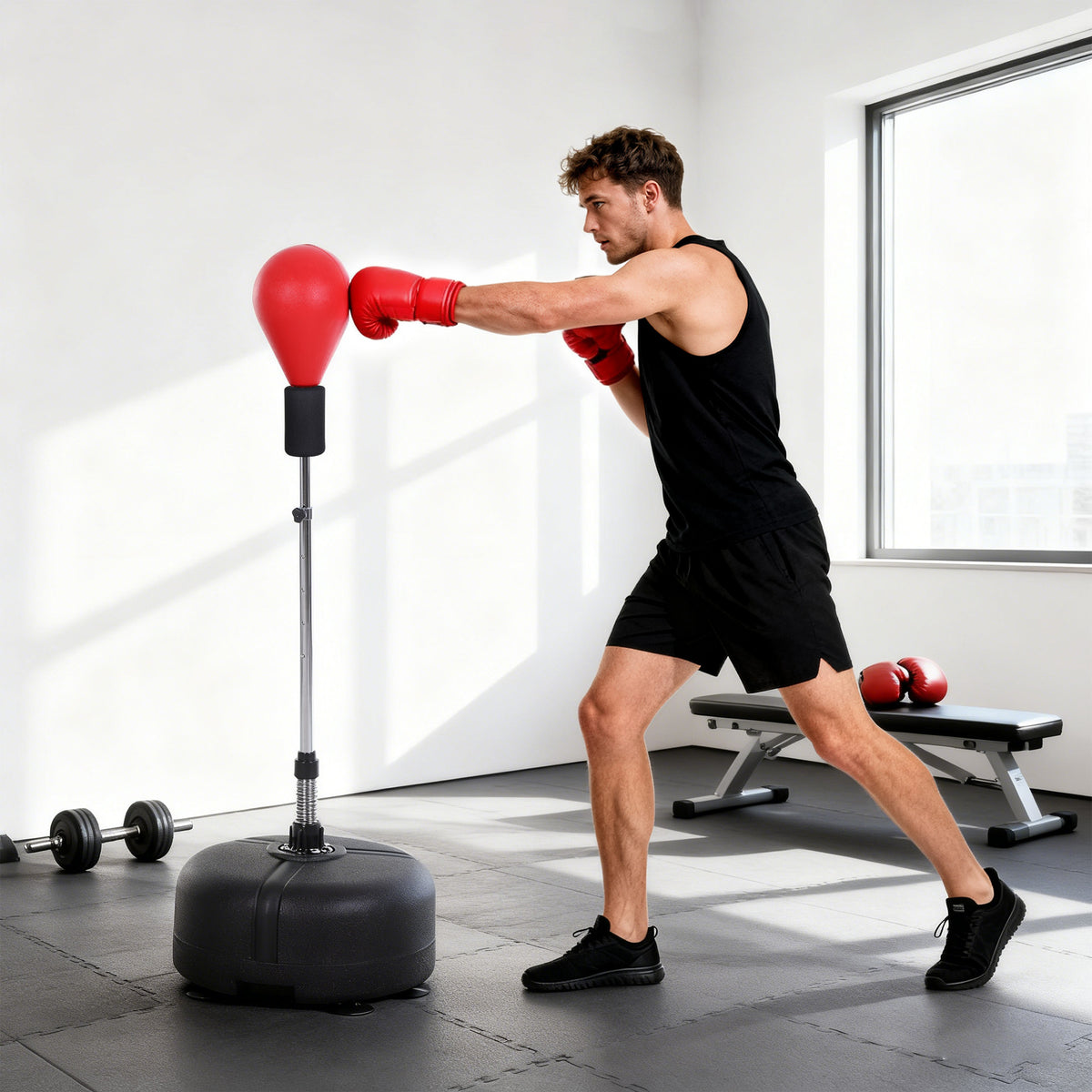 HOMCOM Punchingball-Set, Box-Trainingsset, 136-154 cm höhenverstellbar, mit 1 Paar Handschuhe, Geeignet – Produktabbildung 2