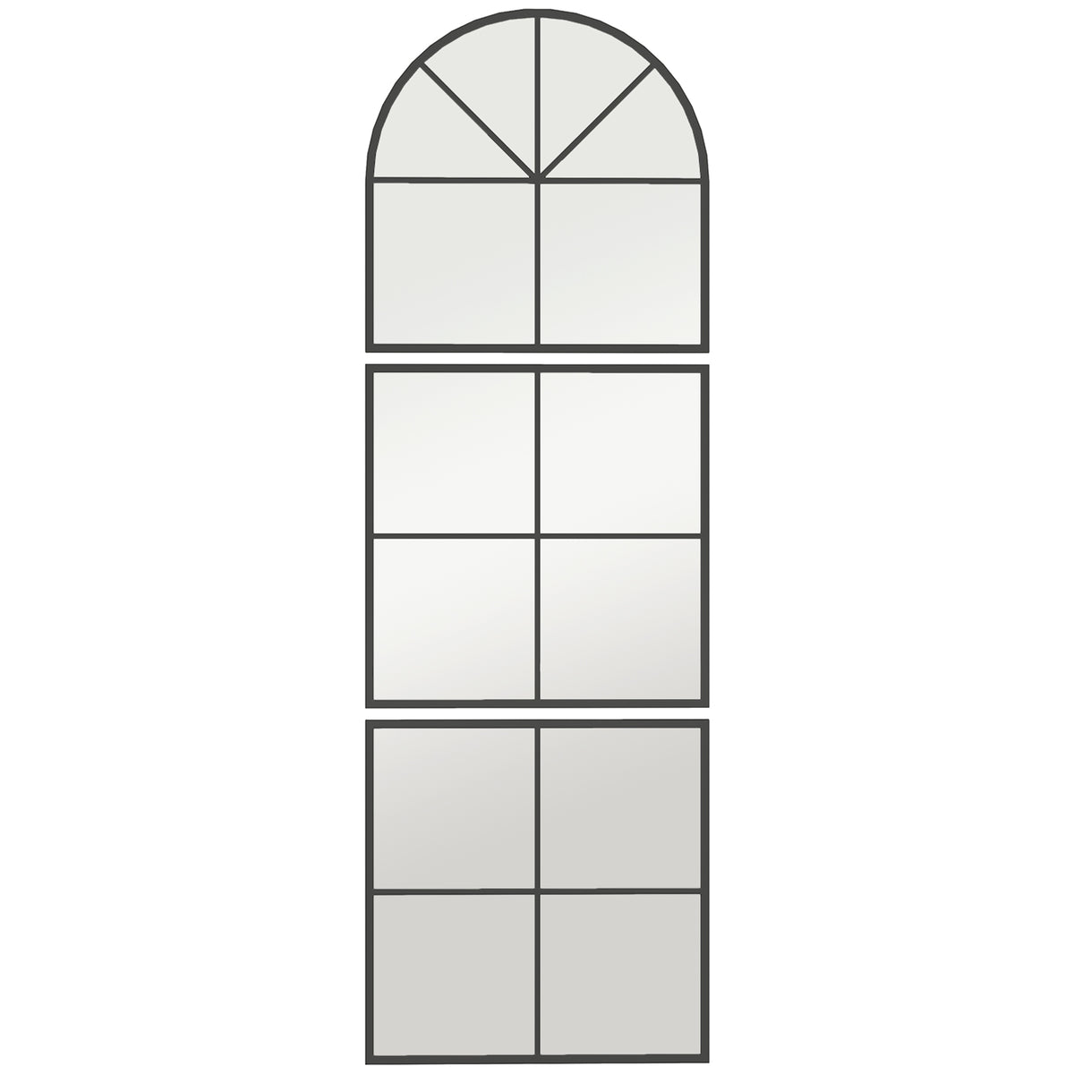 Three-part wall mirror, arched mirror with metal frame, decorative 60 x 2 x 180 cm black