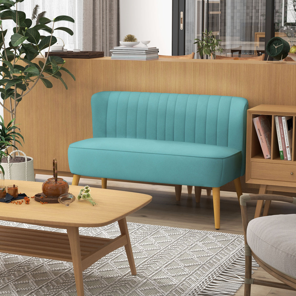 HOMCOM Sofa Retrodesign 2-Sitzer-Sofa, Holzbeine, 117 cm x 56,5 cm x 77 cm, Grün – Produktabbildung 2