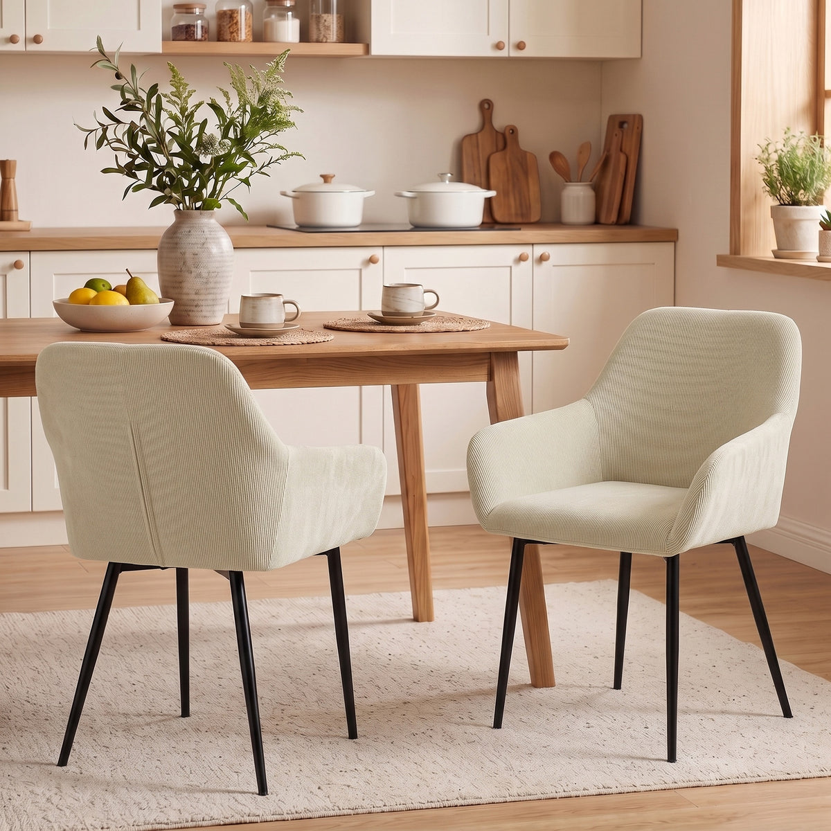 HOMCOM Esszimmerstühle 2er-Set, gepolsterte Küchenstühle mit Metallbeinen, cremeweiß – Produktabbildung 2
