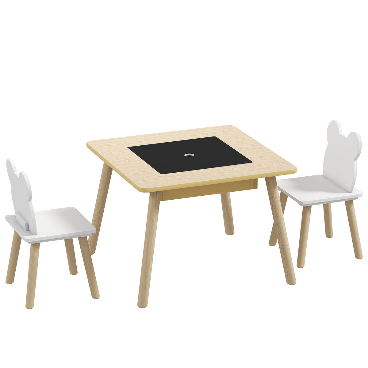 Children's table with 2 chairs, children's table and chair set with storage and bear-shaped backrest for
