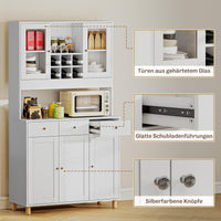 HOMCOM 180 cm Küchenschrank, 2 Glastüren, 3 Schubladen, 4 verstellbare Regale, Esszimmerschrank – Produktabbildung 7