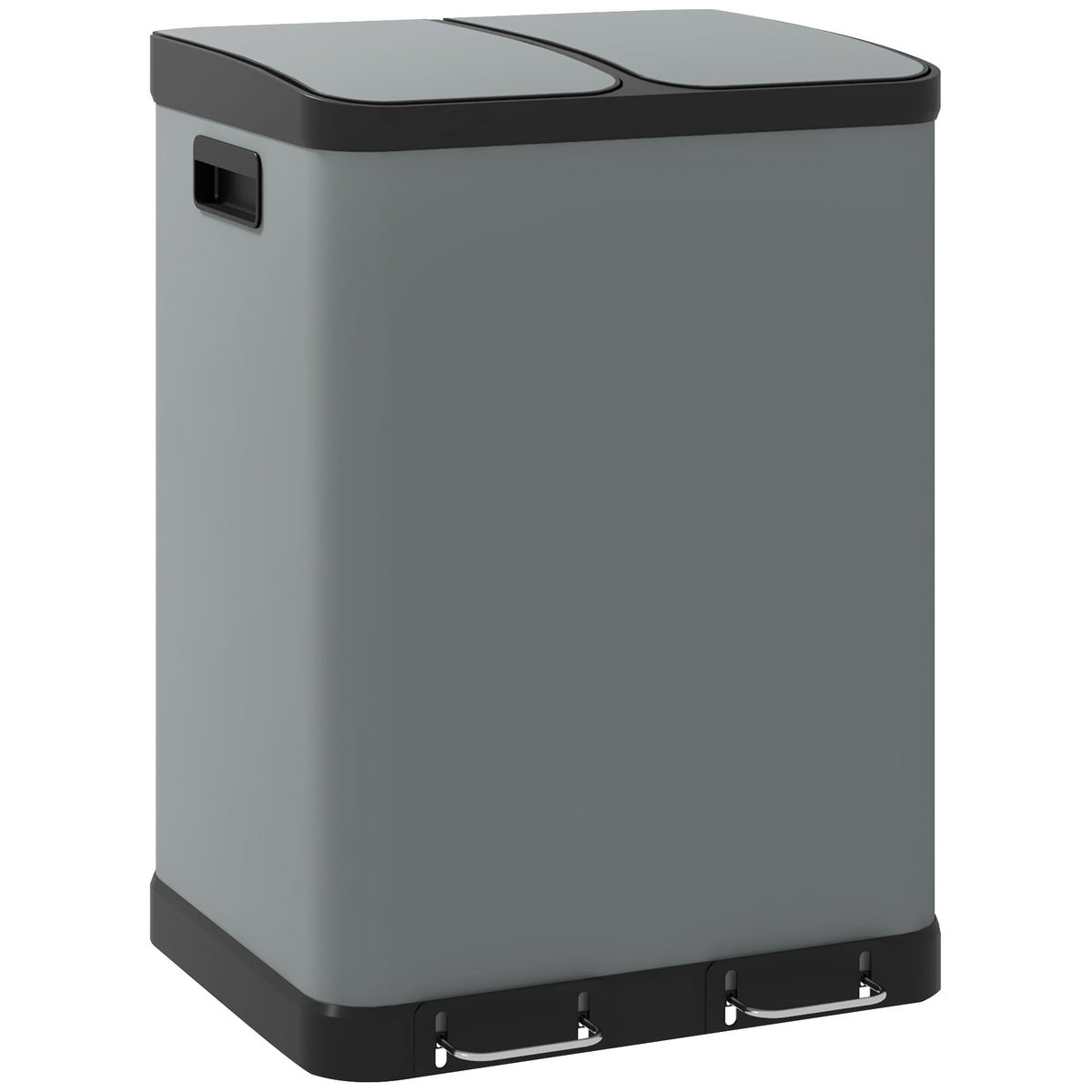 HOMCOM Doppelfach-Mülleimer, 2 x 30L, fingerabdruckresistent, Pedal, herausnehmbare Inneneimer, Grau