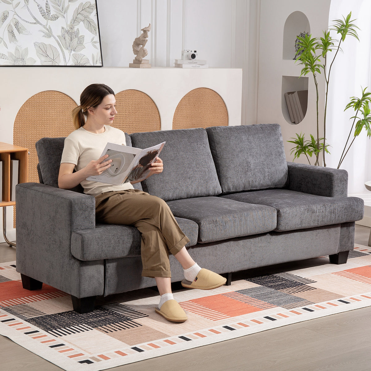 3-seater sofa, living room sofa for 3 people, fabric cover, steel frame, upholstered sofa, grey (2)