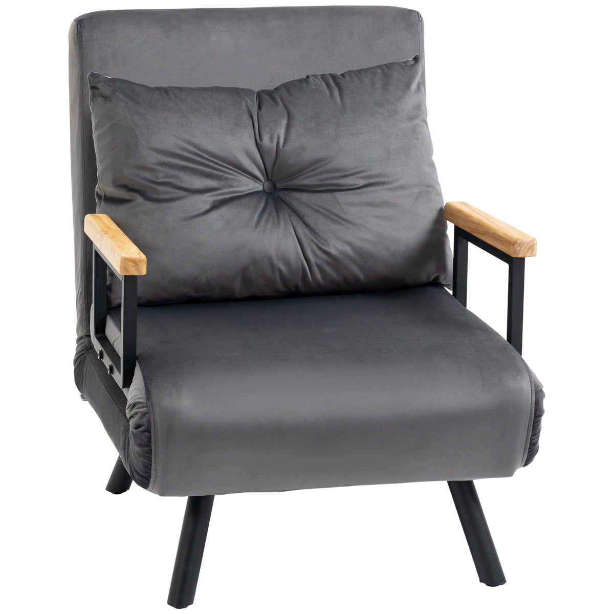 HOMCOM Relaxsessel im Skandidesign, Liegesessel, Lesesessel. ink. Kissen mit Knopfhefung, Schwarz + Natur