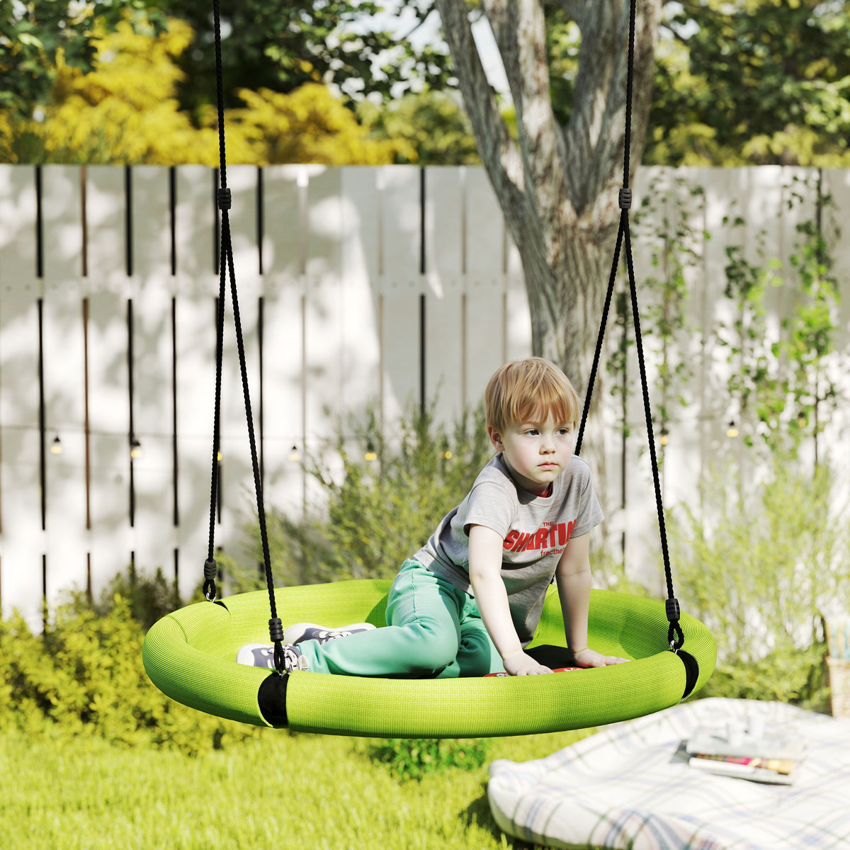 Nest swing, round garden swing, 150 kg load capacity, height-adjustable, green (2)