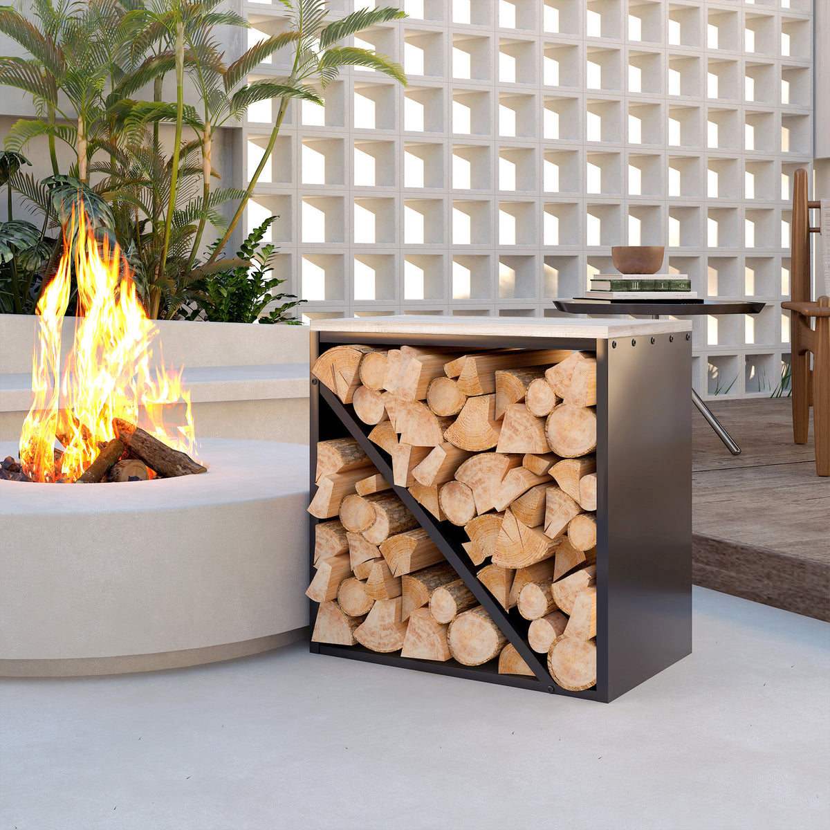 Outsunny 2-in-1 Kaminholzregal für innen 58 x 36 x 60cm erhöhtes Brennholzregal mit Trenner Metall – Produktabbildung 2