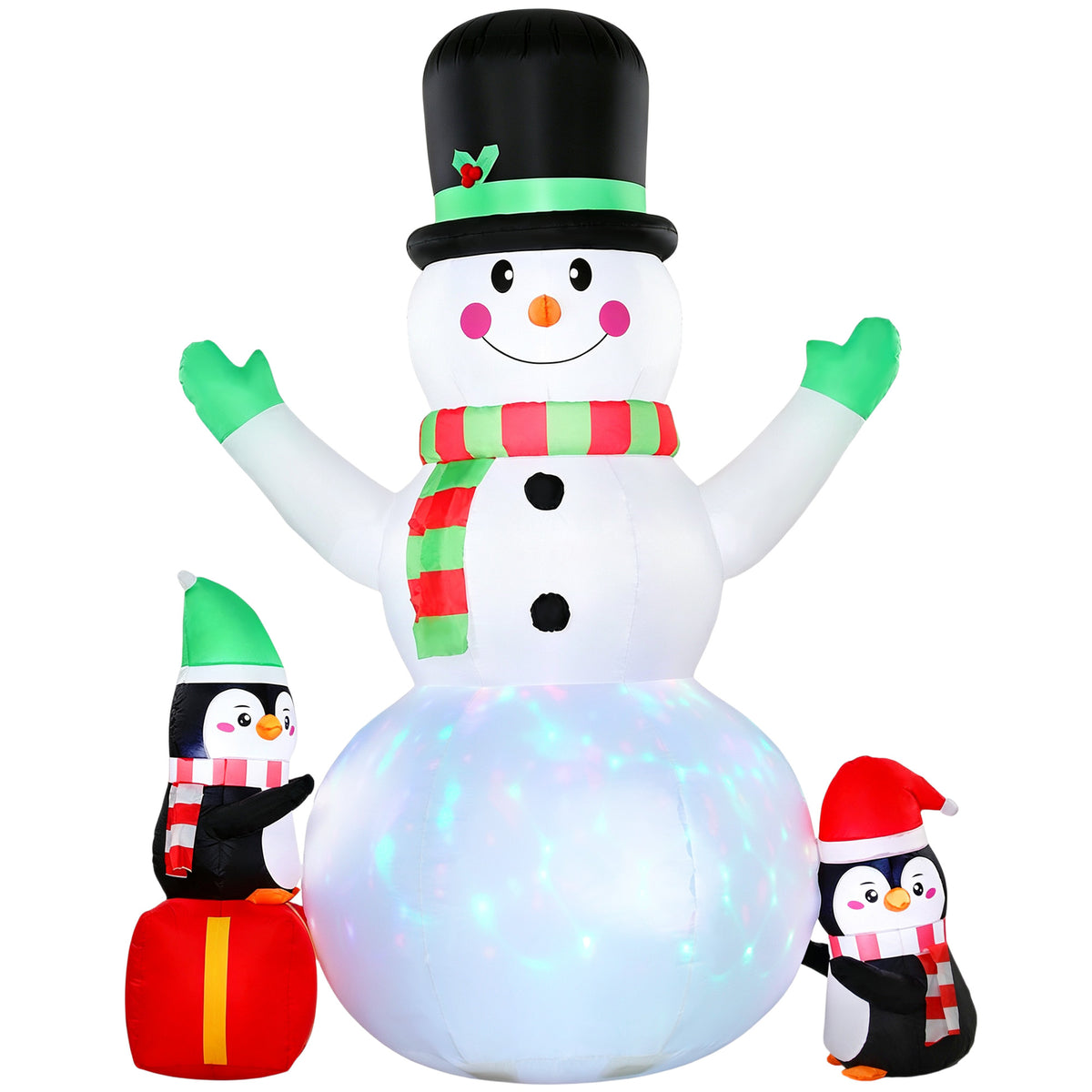 Inflatable Christmas snowman, 243 cm, with colorful LED light, for outdoors