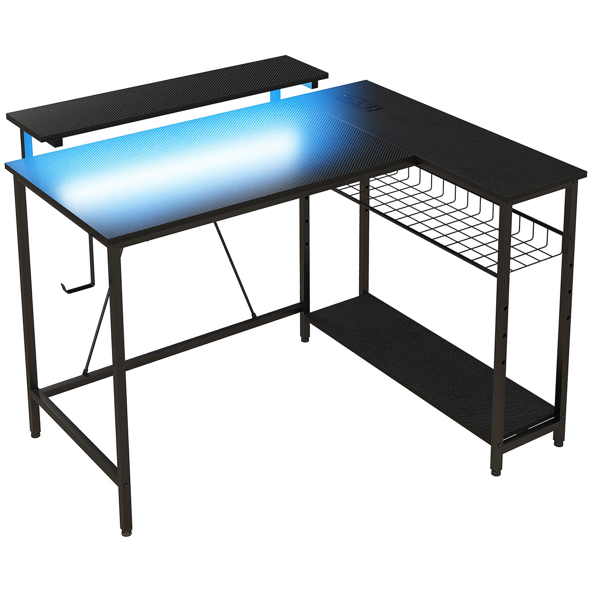HOMCOM Schreibtisch L Form mit LED, Steckdosen, USB, Umkehrbar Computertisch mit Regal, 107 x 80 x 90 cm