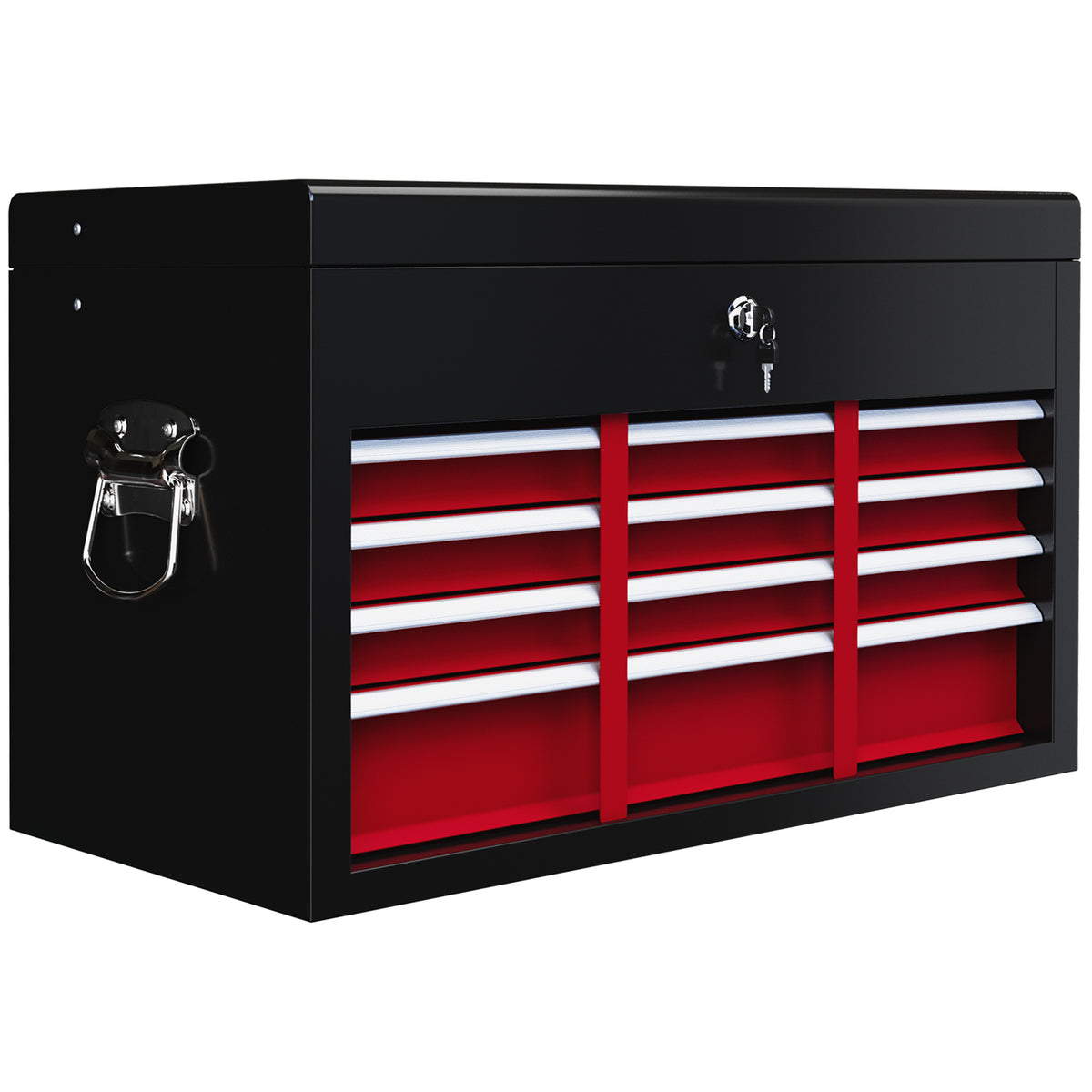 HOMCOM Werkzeugkiste, abschließbar, 3 Schubladen, Stahlgehäuse, 60x26x34cm, Rot+Schwarz