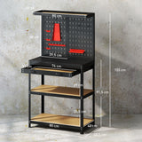 HOMCOM Werkbank 80 x 40,5 x 155 cm Werkzeugbank mit Lochwand, Haken, Schublade, 2 Ablagen für Werkstatt – Produktabbildung 3