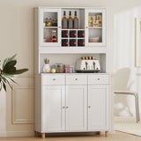 HOMCOM 180 cm Küchenschrank, 2 Glastüren, 3 Schubladen, 4 verstellbare Regale, Esszimmerschrank – Produktabbildung 10