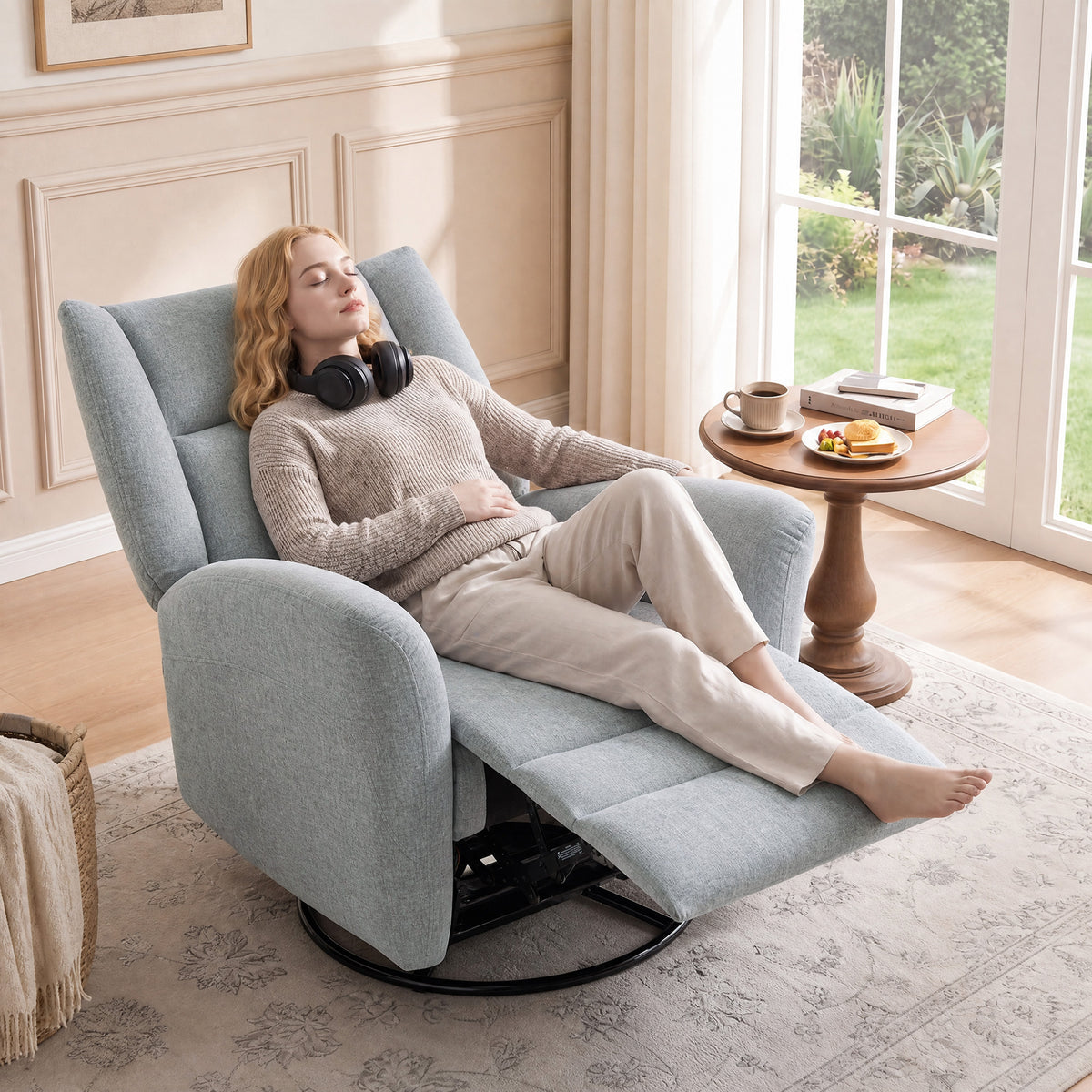 Recliner chair, swivel TV armchair with reclining function, wide deep seat, scratch-resistant fabric for living (2)