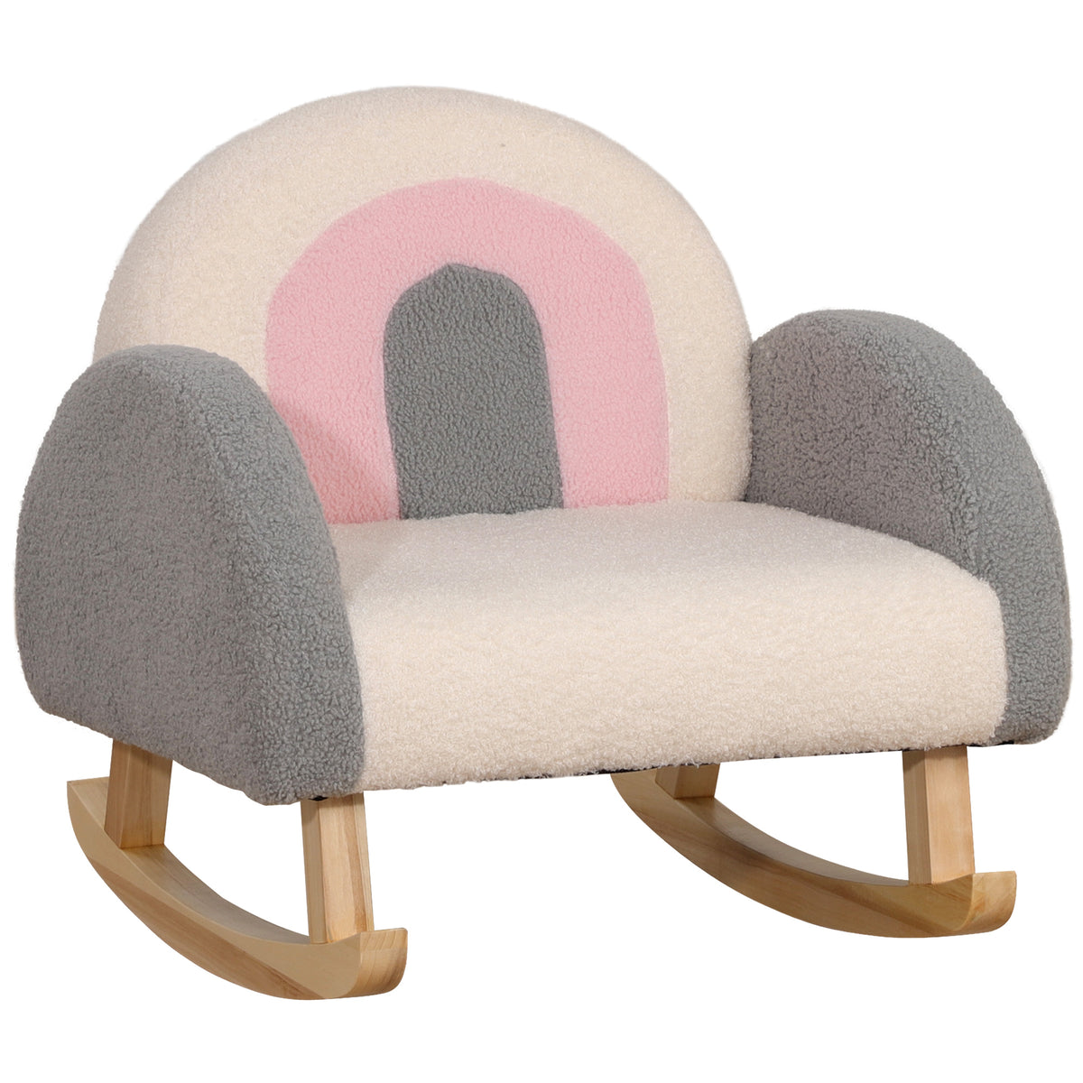 HOMCOM Schaukelstuhl für Kleinkinder, niedliches Design, Schaffell-Imitat, Eukalyptusholz, 50 x 45 x 44cm