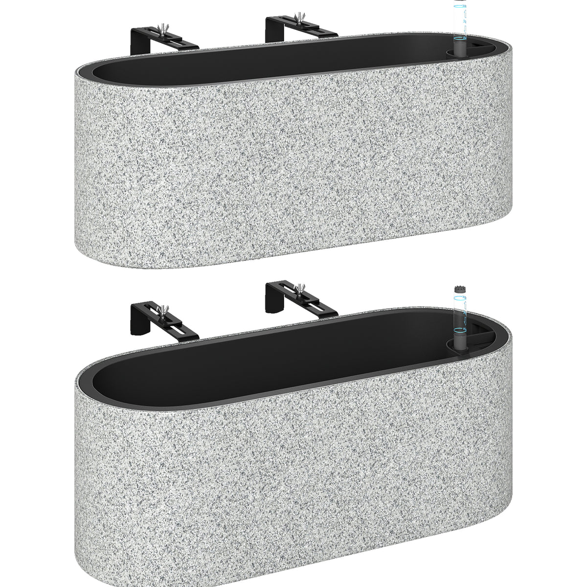 Outsunny 2er Set Blumentopf Hängend Pflanzkübel mit Ablaufsystem Loch Haken 42 x 16 x 15 cm Hellgrau
