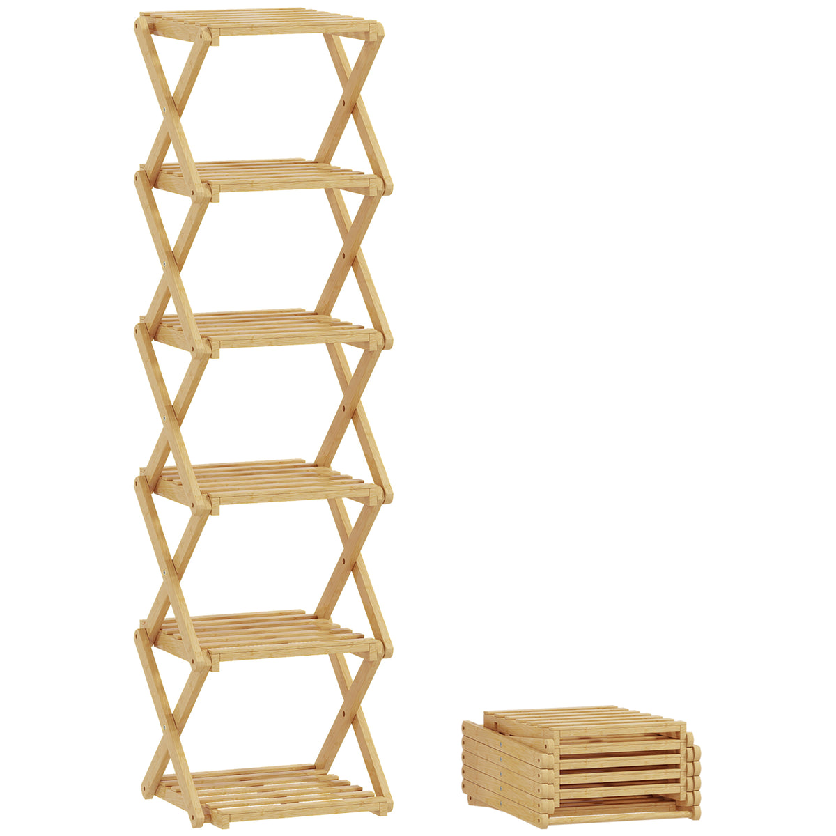 Shoe rack, foldable 6-tier bamboo shoe stand, for max. 9 pairs of shoes, 30 x 29 x 108 cm, natural