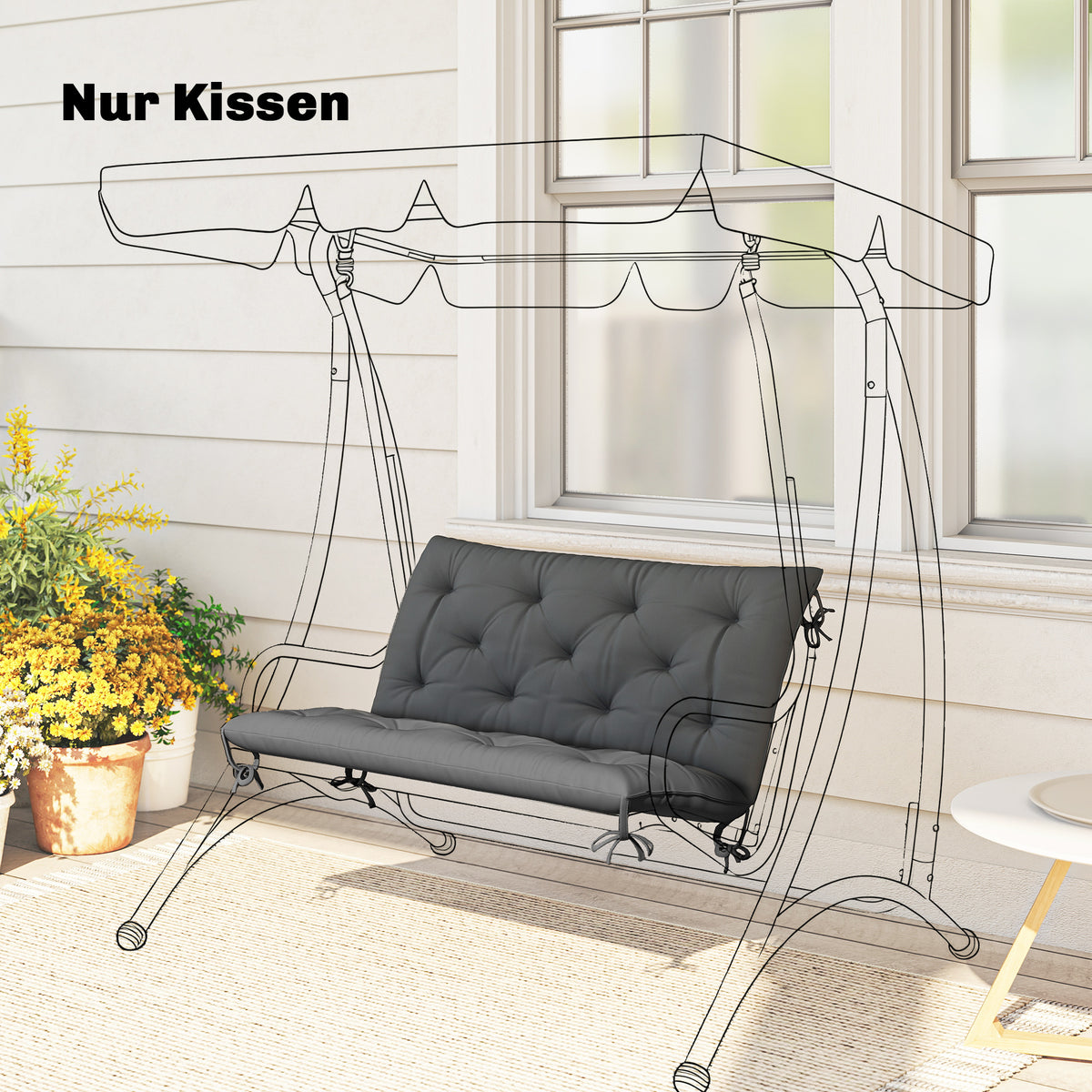 Water-repellent bench cushion set for garden bench or porch swing, back and seat pad, 100 x 98 x 8 cm, dark grey (2)