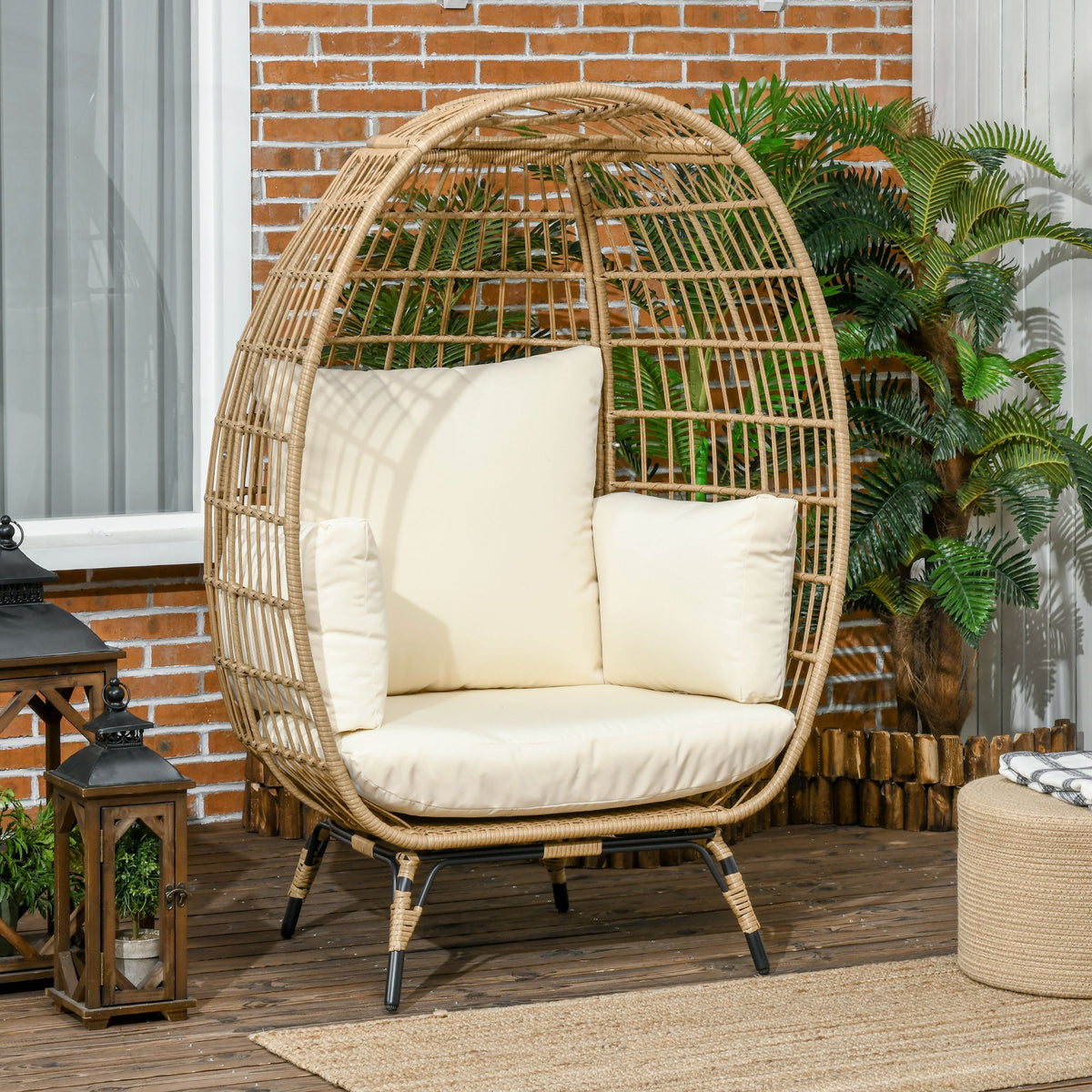 Outsunny Korbstuhl in Rattanoptik, weiche Sitzkissen, Aluminiumrahmen, khaki+beige, 105 x 90 x 148 cm – Produktabbildung 2
