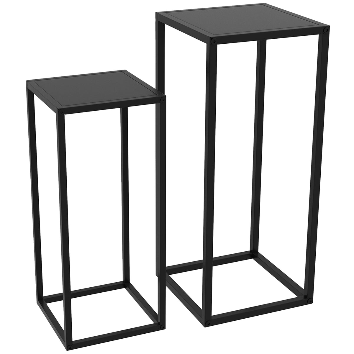 Outsunny Blumenständer, 2er-Set, Skandinavisches Design, Metallrahmen, 58,5/65cm Höhe, Schwarz
