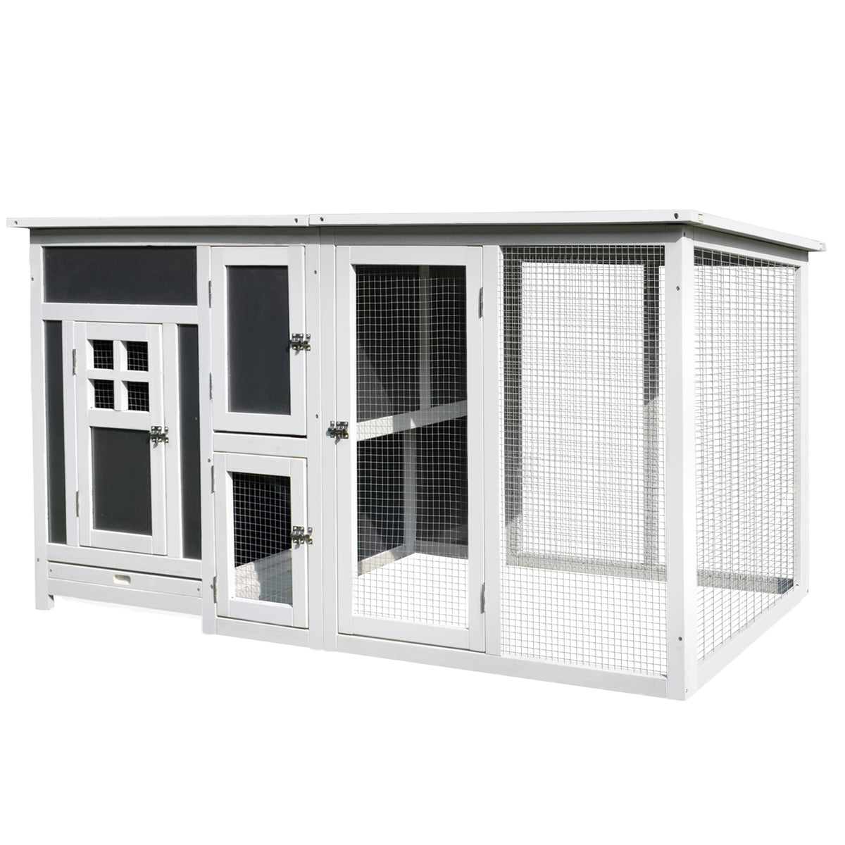 PawHut Hühnerstall Hühnerhaus aus Holz 160 x 75 x 80 cm Freilaufgehege mit Tür Nistkasten wasserdicht Dach