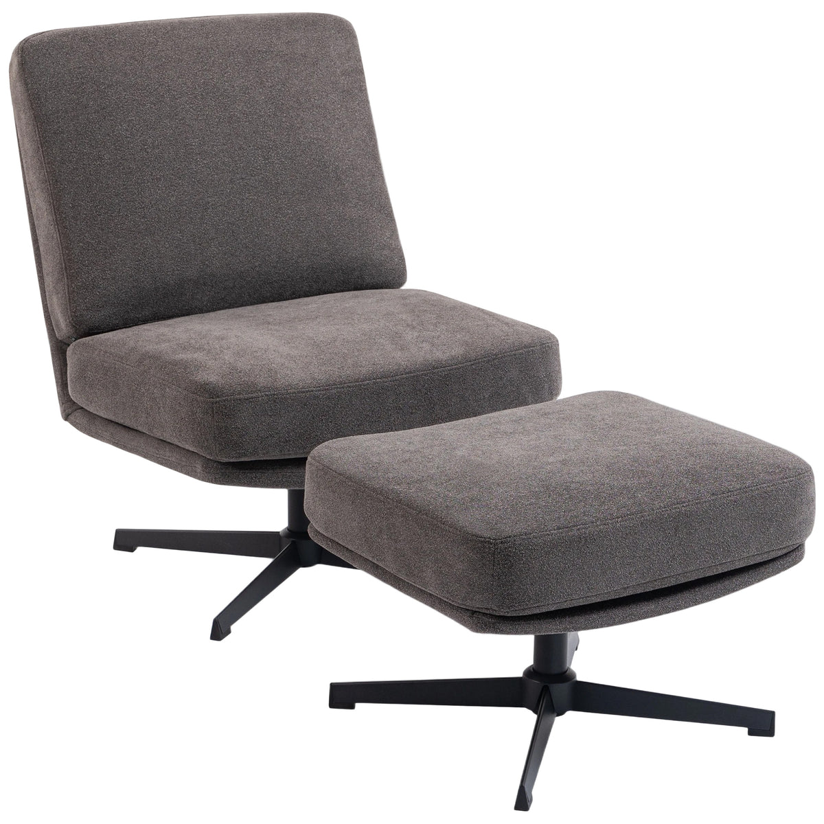 Armchair with footstool, swivel lounge chair with linen look for living room, dark grey