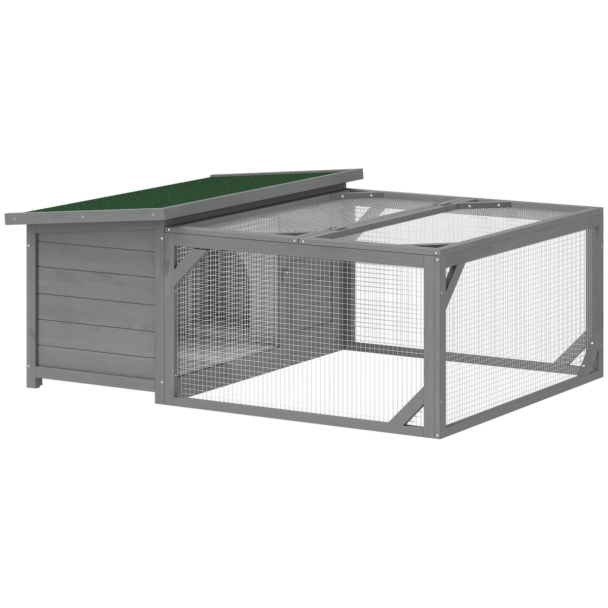 Rabbit Hutch Wooden Rabbit Cage with Hinged Bitumen Roof, Outdoor Enclosure, Doors 125.5x100x49 cm Gray