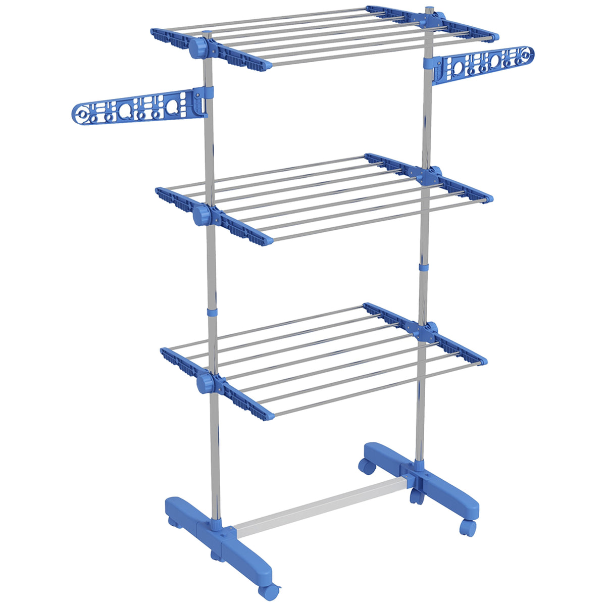 Laundry drying rack. 4 levels, foldable, one-click system, 142 cm x 55 cm x 152 cm blue + silver