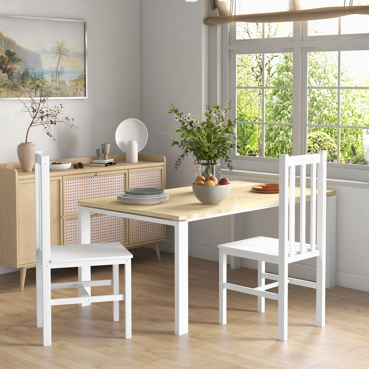 Set of 2 kitchen chairs dining chairs, solid wood, modern design, 38.5 cm x 47.5 cm x 99 cm, white (2)