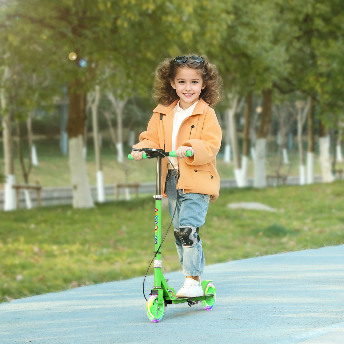 Kinderroller, Doppelte Bremsen, Metallrahmen, Fußstütze, faltbar, 3-8 Jahre, Grün – Produktabbildung 2
