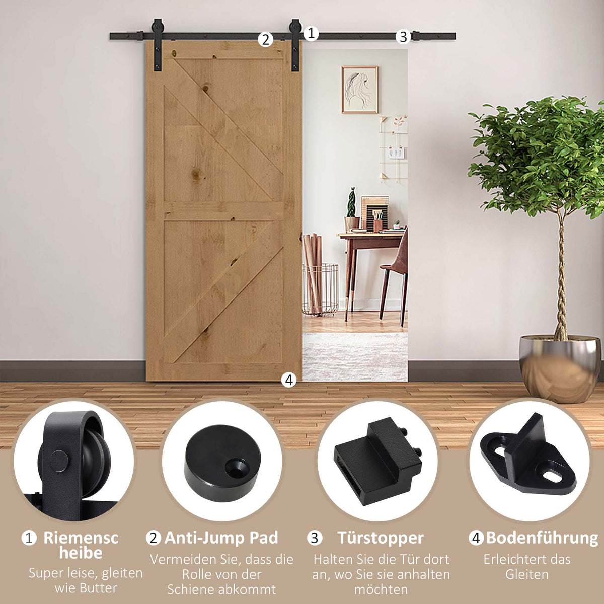 HOMCOM Gleitschienen-Bausatz für Schiebetür, bis 90 kg, Kohlenstoffstahl, 200 cm, Schwarz, inkl – Produktabbildung 5