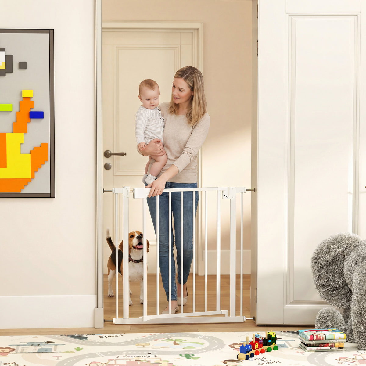PawHut Treppenschutzgitter Absperrgitter ohne Bohren mit automatische Schließung für Kinder Küche Treppe – Produktabbildung 2