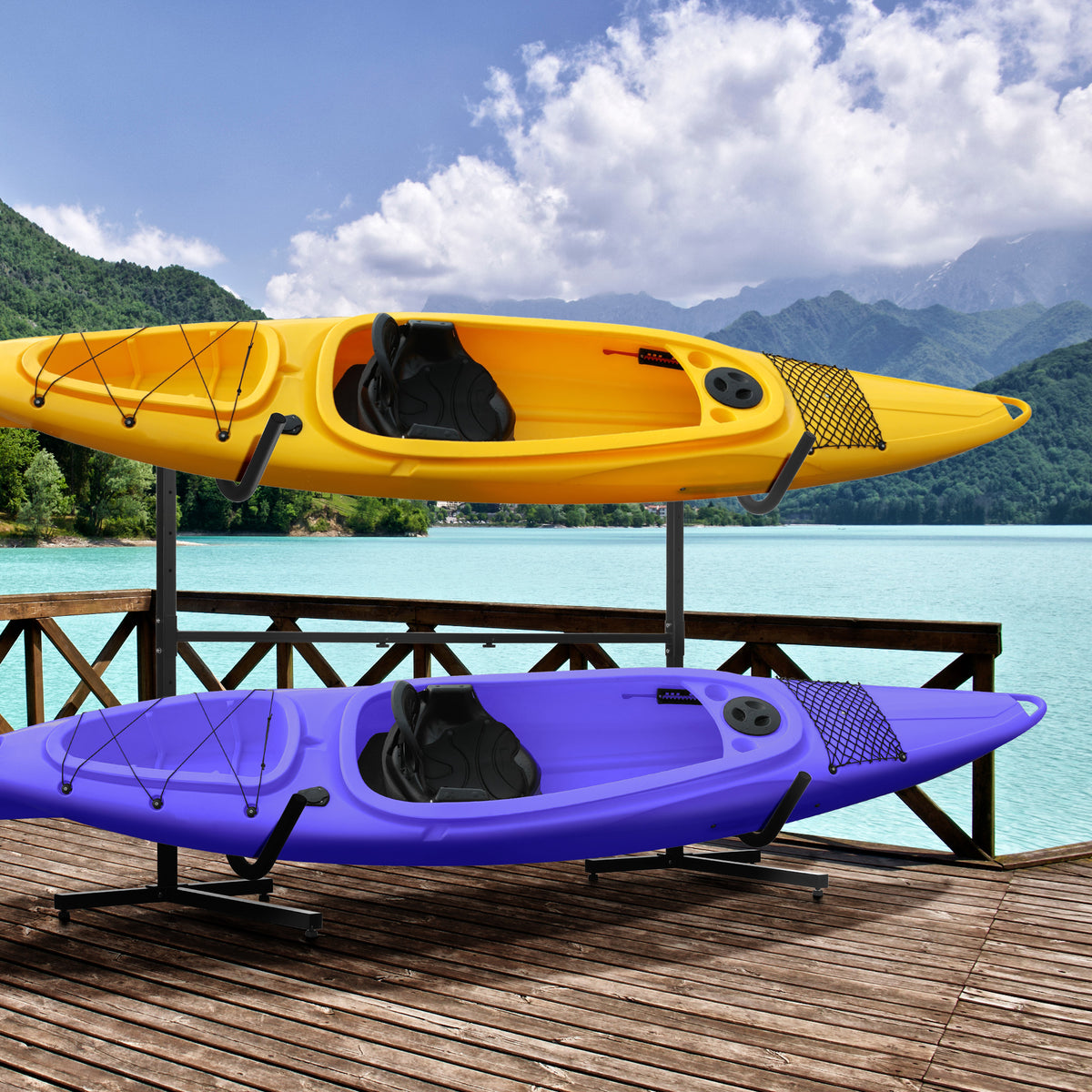 Halterung für 2 Kajaks, Surfboards, Stand-Up-Paddles, Metallrahmen, breitenverstellbar 144-180 cm – Produktabbildung 2