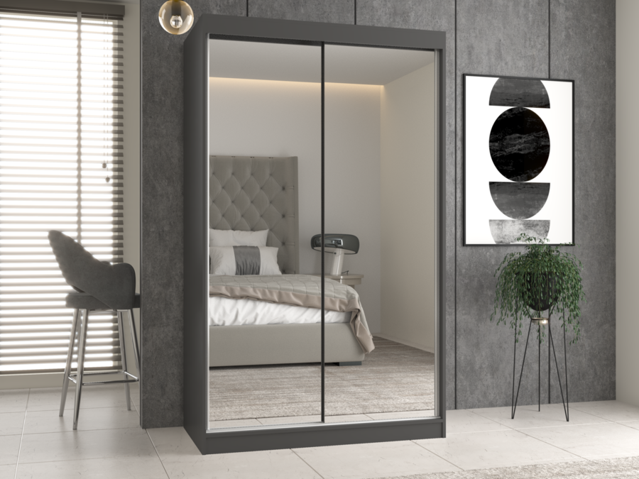 Kleiderschrank IGA 120/A ANTHRAZIT 2 Spiegel für Schlafzimmer Flur – Produktabbildung 2