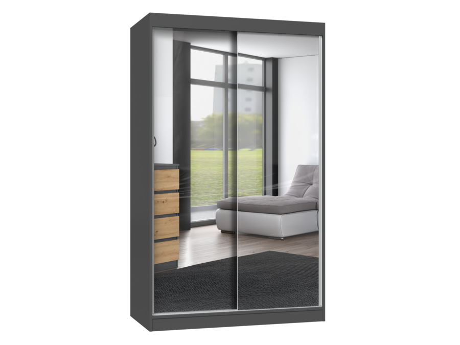Kleiderschrank IGA 120/A ANTHRAZIT 2 Spiegel für Schlafzimmer Flur