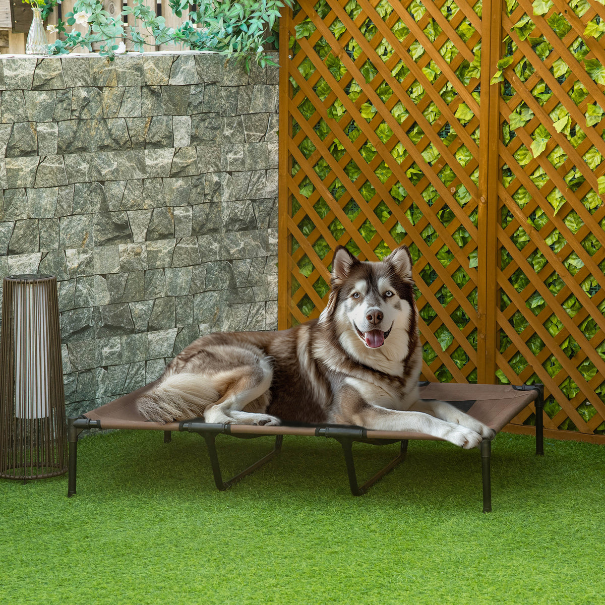 PawHut Hundebett, faltbar, Outdoor-Hundebett, erhöhter Stand, 122 cm x 92 cm x 23 cm, Kaffee-Braun + – Produktabbildung 2