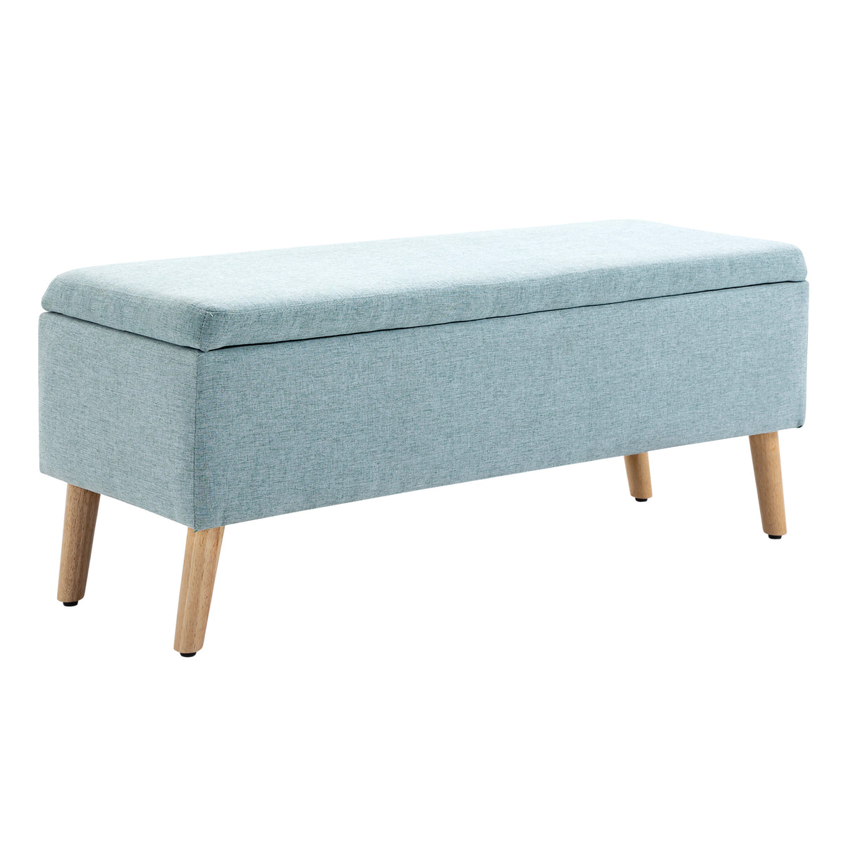 Storage bench with storage space, linen-look upholstered bench, storage chest with wooden legs, chest bench for