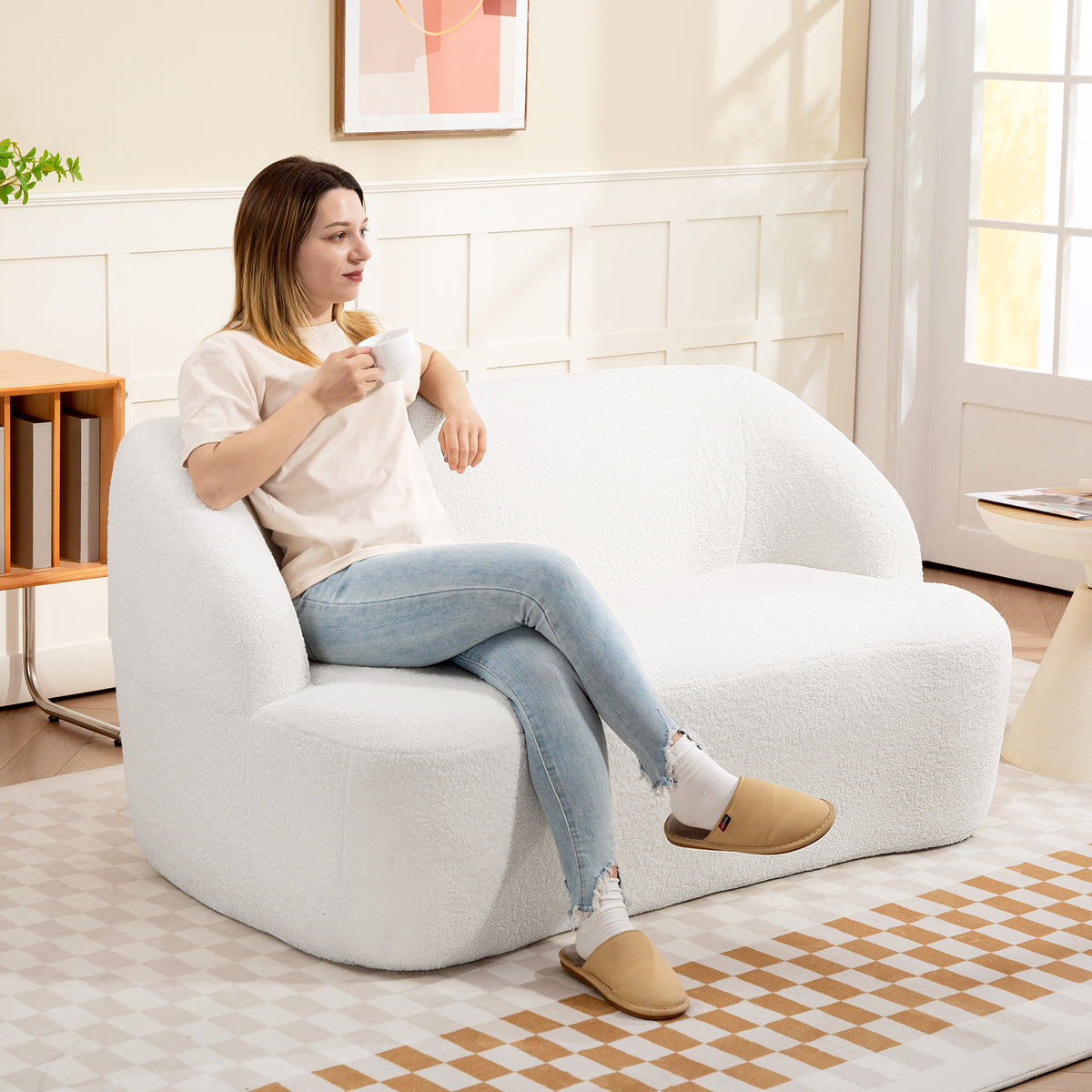 HOMCOM 2-Sitzer-Sofa, geschwungenes Design, Polstersofa mit Fleece-Bezug, für Wohnzimmer, Schlafzimmer – Produktabbildung 2