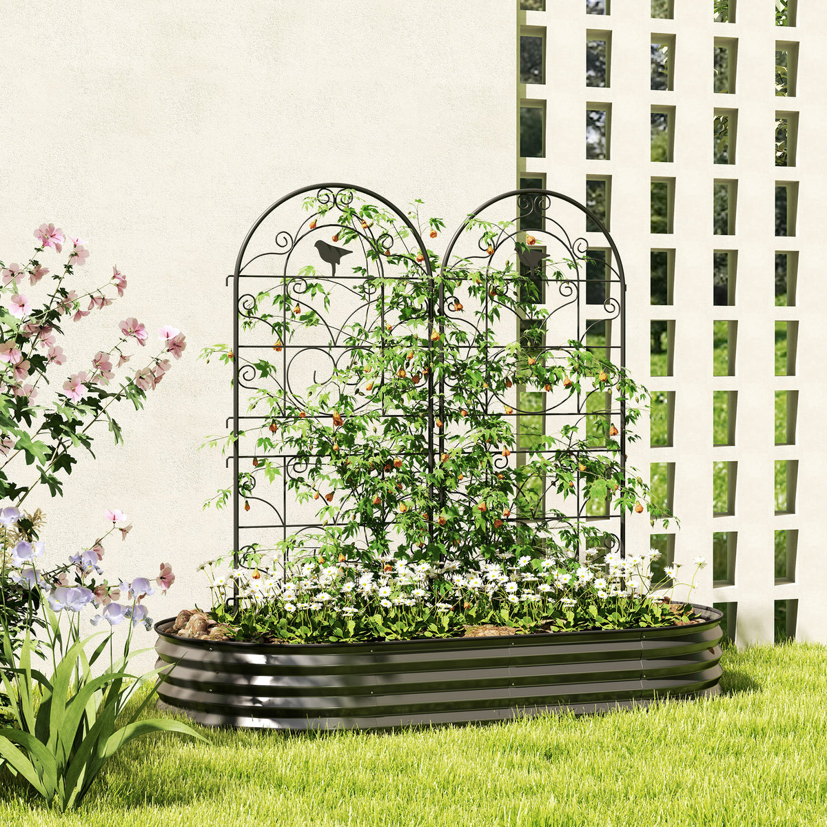 Outsunny Rankgitter Metall 2er Set zum Stecken rostfrei Rankhilfe mit Vogeldesign für Kletterpflanzen – Produktabbildung 2