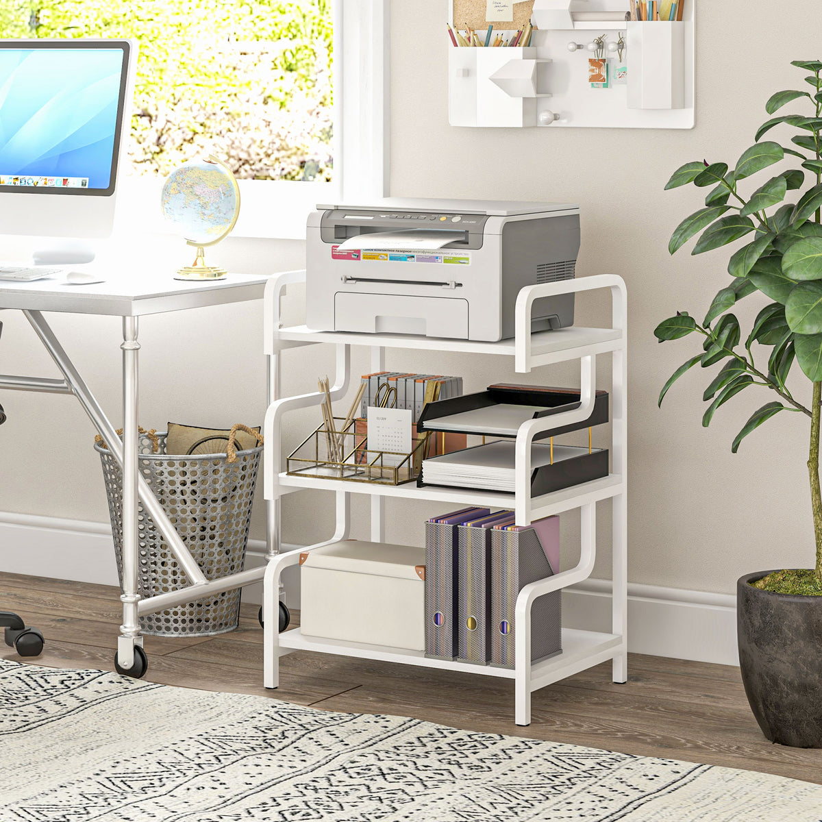 Printer stand, 3-tier printer table with storage space, 55 x 40 x 77cm (2)