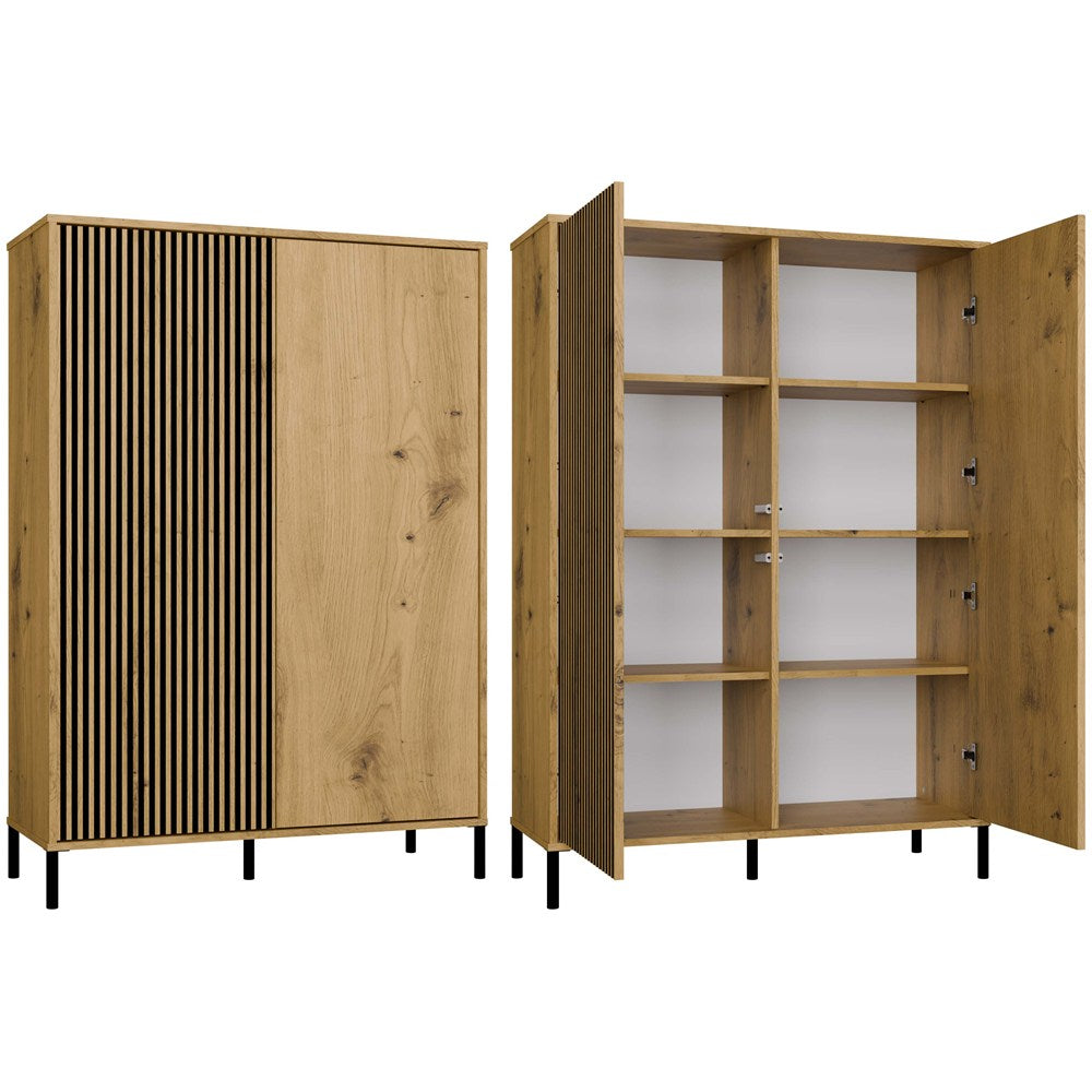 Vitrine KAMARO 2DD SLIM/GLATT EICHE ARTISAN Lamellen gerillte + klassische Front