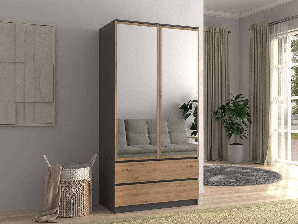 Kleiderschrank Malwa SS-90L ANTHRAZIT EICHE ARTISAN – Produktabbildung 2