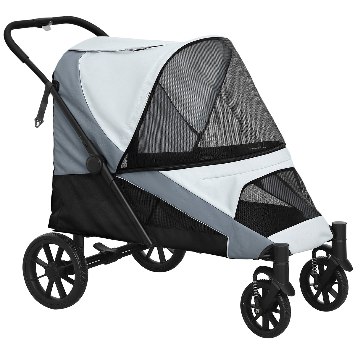 Dog stroller, foldable pet buggy for medium-sized dogs, 4-wheel pet stroller with safety leashes, brakes, grey