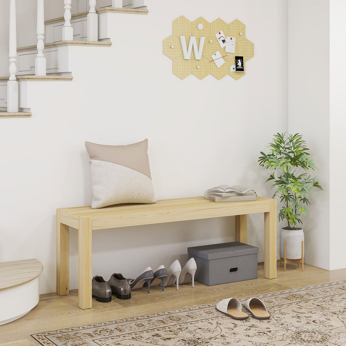 Bench, wooden bench, kitchen bench, solid wood, 3-seater bench, 120 cm x 33 cm x 45 cm, natural (2)